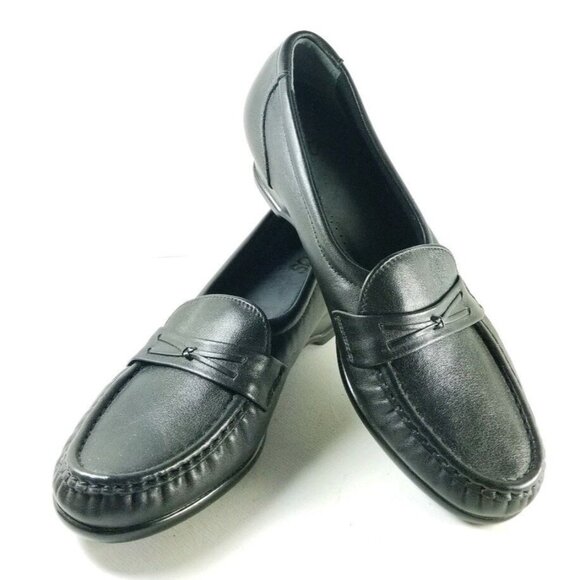 SAS Wedge Slip On Loafers Women's Size 7 Narrow Black Leather - Picture 1 of 11
